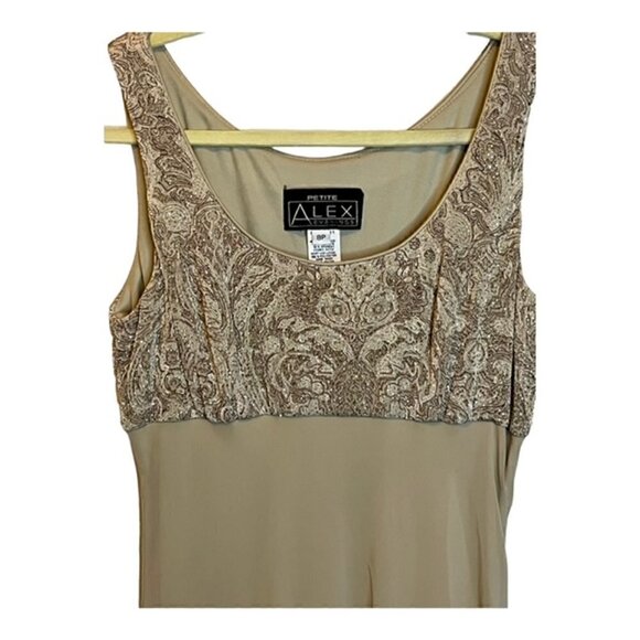 Alex Evenings Dress Women's size 8P Petite‎ Tan Sparkle Mother of Bride Wedding - Picture 5 of 9